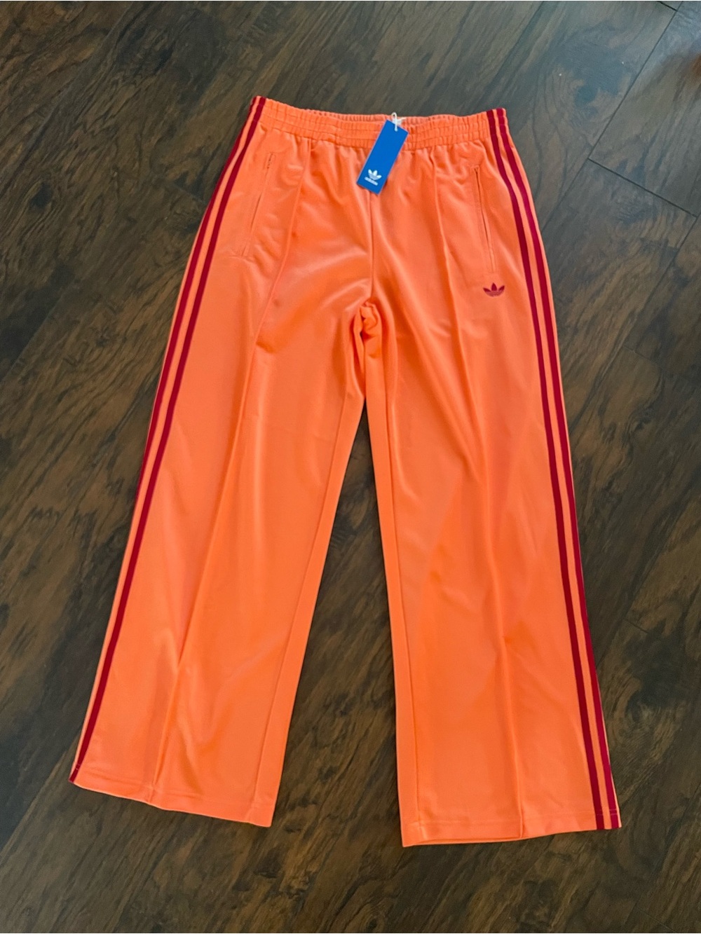 adidas  Orange Track Pants with Red Side Stripes